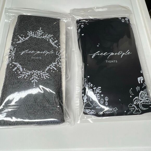 Free People Davis over the Knee Black & Heir Pointelle Tights Grey 2 pair New On - Picture 1 of 7